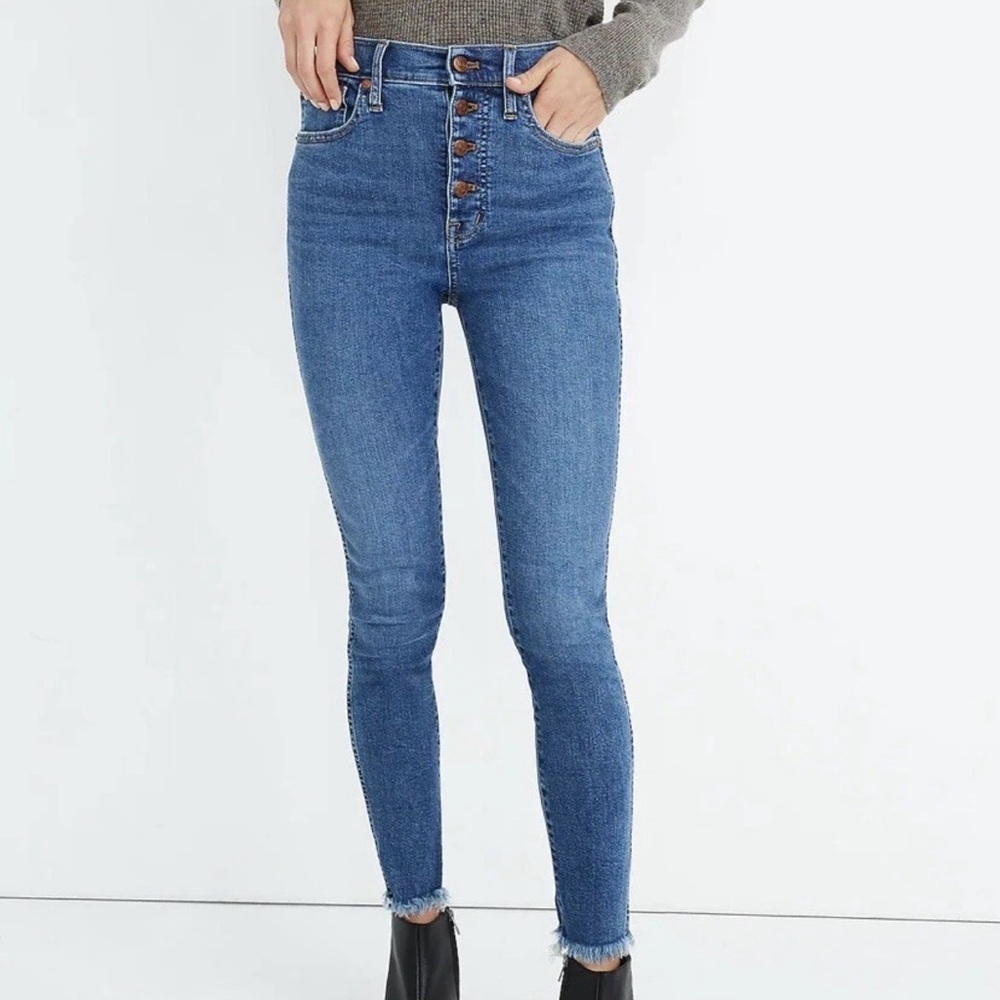 Madewell 10” High-Rise Skinny Jeans Dewitt Wash Button Fly Raw Hem Size 27